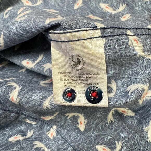 A Fish Named Fred Shirt Men S Koi Fish All Over Print Navy Flip Cuff Preppy - Picture 9 of 10